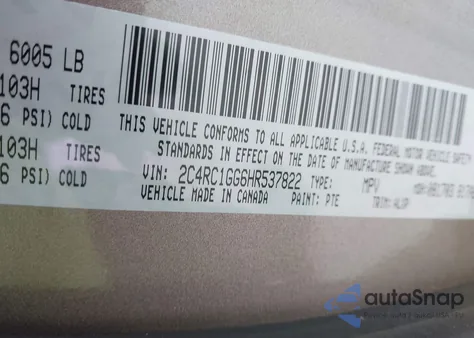 2017 Chrysler Pacifica Limited z USA, uszkodzony, nr VIN 2C4RC1GG6HR537822